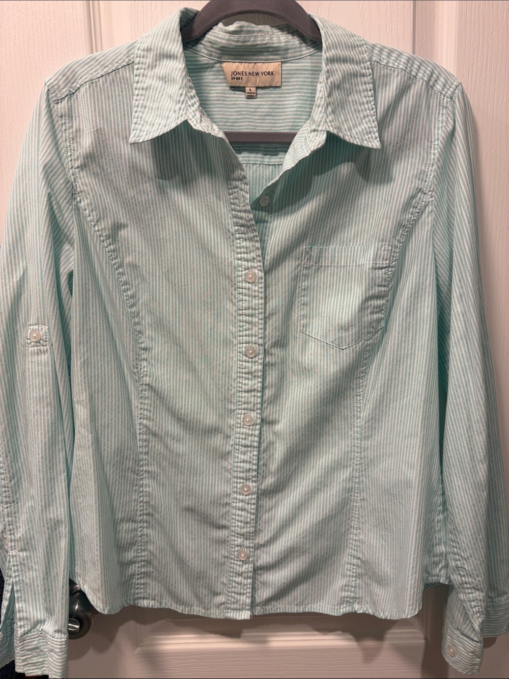 Jones New York Mint Green & White Striped Button-Down Shirt